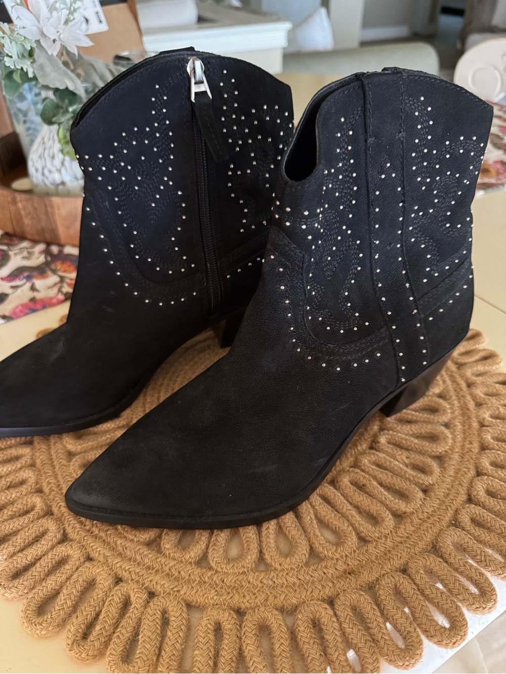 Dolce Vita Black Studded Western-Inspired Ankle Boots
